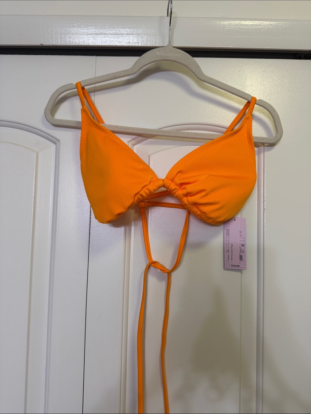 wild fable Bright Orange Ribbed Tie-Front Kids Bikini Top